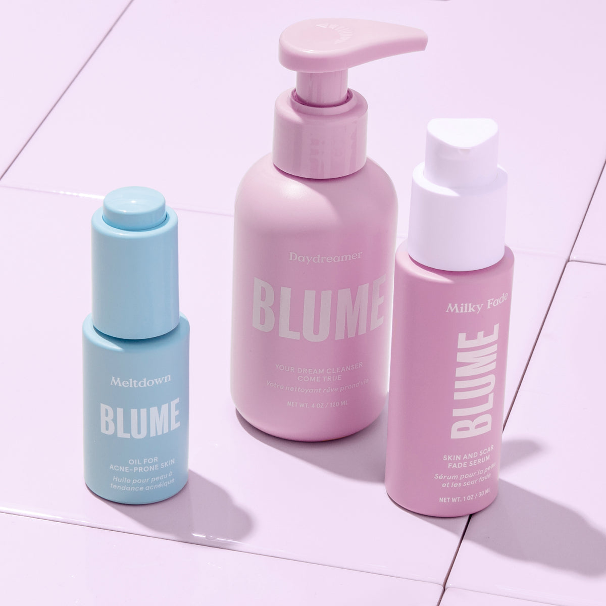 BLUME online Self Care Bundle of 3 cleanser, acne treatment, deodorant trio